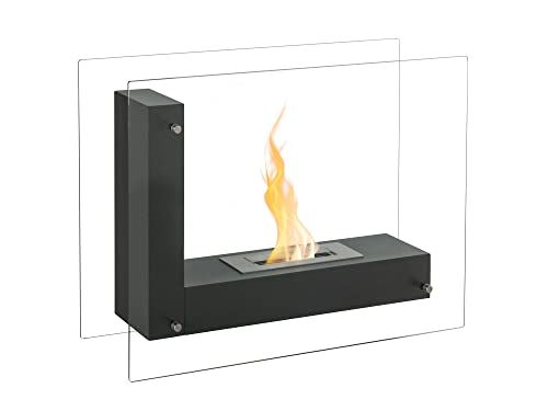 Seada Vulcano Camino Bioetanolo da Terra in Metallo Verniciato, Nero, Senza fumo, Bruciatore 1.5L, 80 x 31 x 60 cm