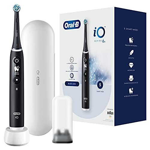 Oral-B iO Series 6 Spazzolino Elettrico Spazzolino Elettrico, 5 Modalità di Pulizia Dentale, Tecnologia Magnetica, Display & Custodia Da Viaggio, Regalo Uomo/Donna, Designed by Braun, Lava, Nero