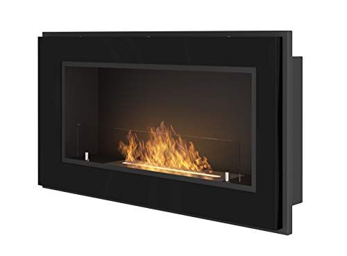 Sololed FRAME900 Camino a Bioetanolo da Incasso a Parete Con Vetro Protettivo Incluso Telaio Nero Semi-Opaco In Acciaio Inox (90cm)