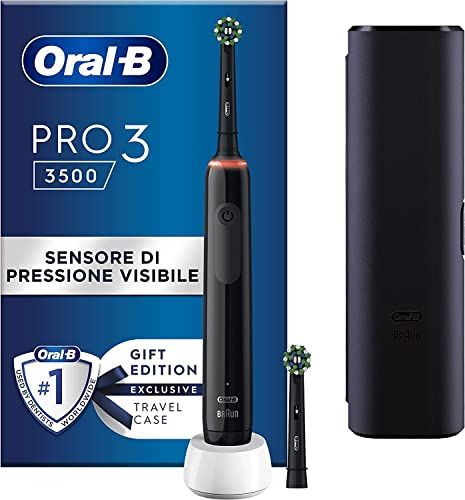 Oral-B Spazzolino Elettrico Ricaricabile Pro 3 3500, Custodia Da Viaggio, Due Testine, Uno Spazzolino, Nero