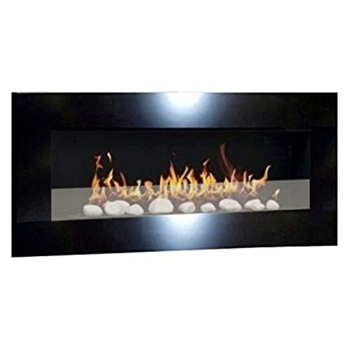Kaminbau Mierzwa Camino a etanolo in gel per camino a parete Don Fuego XXL incl. set di pietre decorative e vetro di sicurezza – Nero lucido